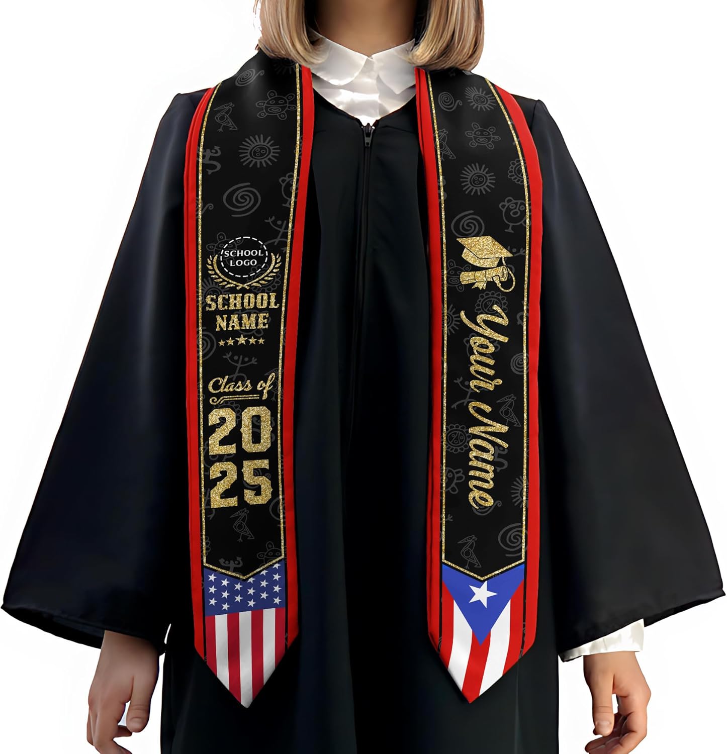 Personalized Puerto Rican Graduation Stole, Puerto Rican Graduation Sash 2025, Puerto Rico Graduation Sash