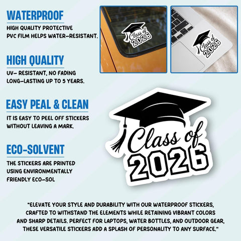 3Pcs Class of 2026 Graduation Sticker 3inches, Senior 2026 Graduation Sticker High School College Gift for Notebook Scrapbook Class of 2026 Stickers for Laptop Water Bottle Phone Case