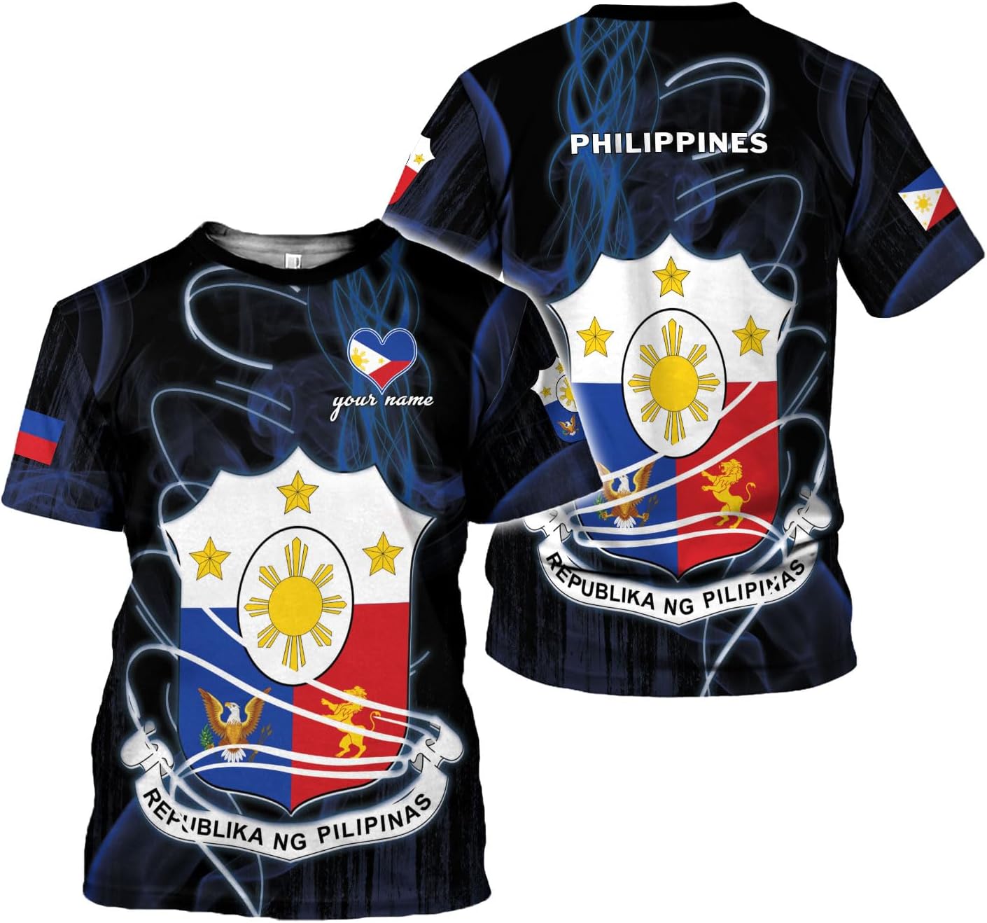 Mostprints Personalized Name Philippines Shirts 3D, Filipino Flag Pride Shirt Philippines Shirt Flag Tshirt for Men Women S-5XL