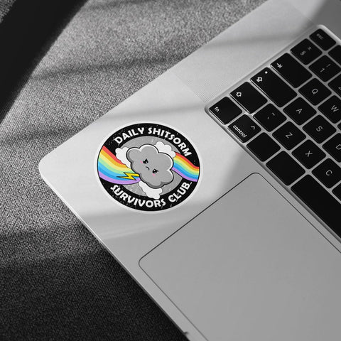 3Pcs Daily Shitstorm Survivor Club Sticker Rainbow Gift Daily Shitstorm Survivors Club Stickers Anxiety Sarcastic Moody Rainbow Cloud Coworkers Decal for Laptop Bottle Phone Car Hard Hat 3"x3"