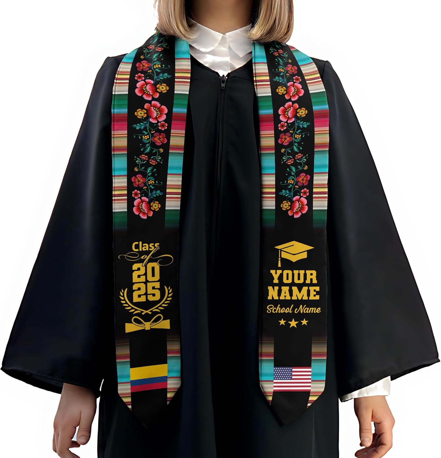 Pretyprints Colombians Graduation Sash, Custom Colombians American Flag Graduation Sash 2025, Colombia Graduation Stole