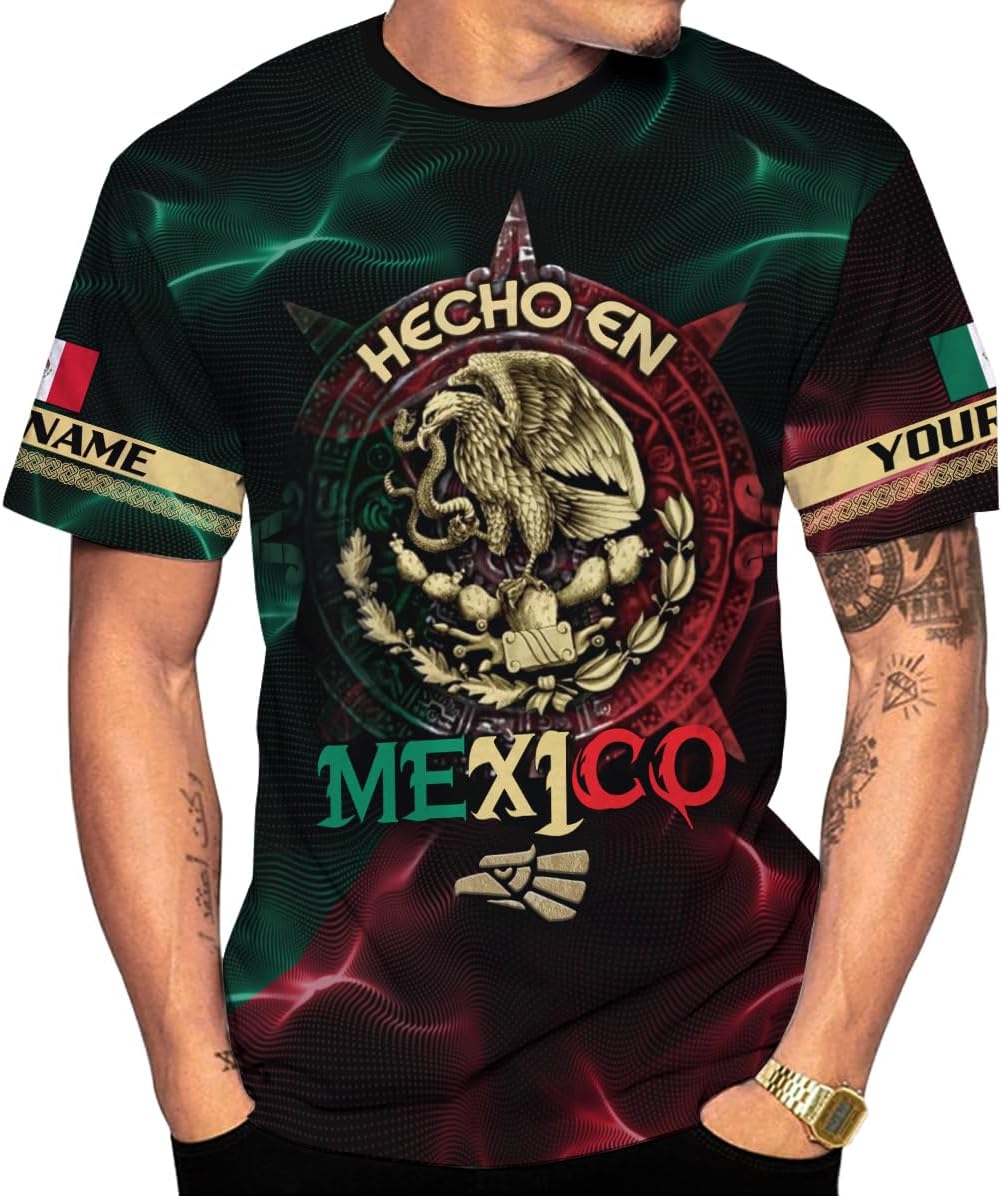 Mostefy Personalized Name Mexican Shirts 3D Customized Mexico Shirt US Flag, Mexican Shirts for Women Unisex