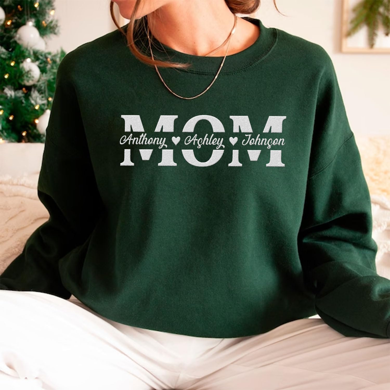 Embroidered Personalized Mom Sweatshirt, Mom Sweatshirt with Kids Names, Mama Est 2023 Sweatshirt for Mom (Cotton, SS147), Small-5X-Large