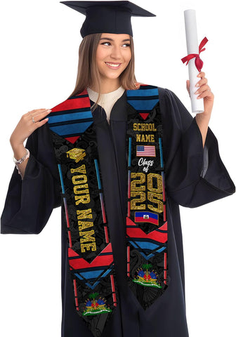 Pretyprints Haitians Graduation Sash, Haiti Graduation Stole Custom, Personalized Haitians American Flag Graduation Sash 2025