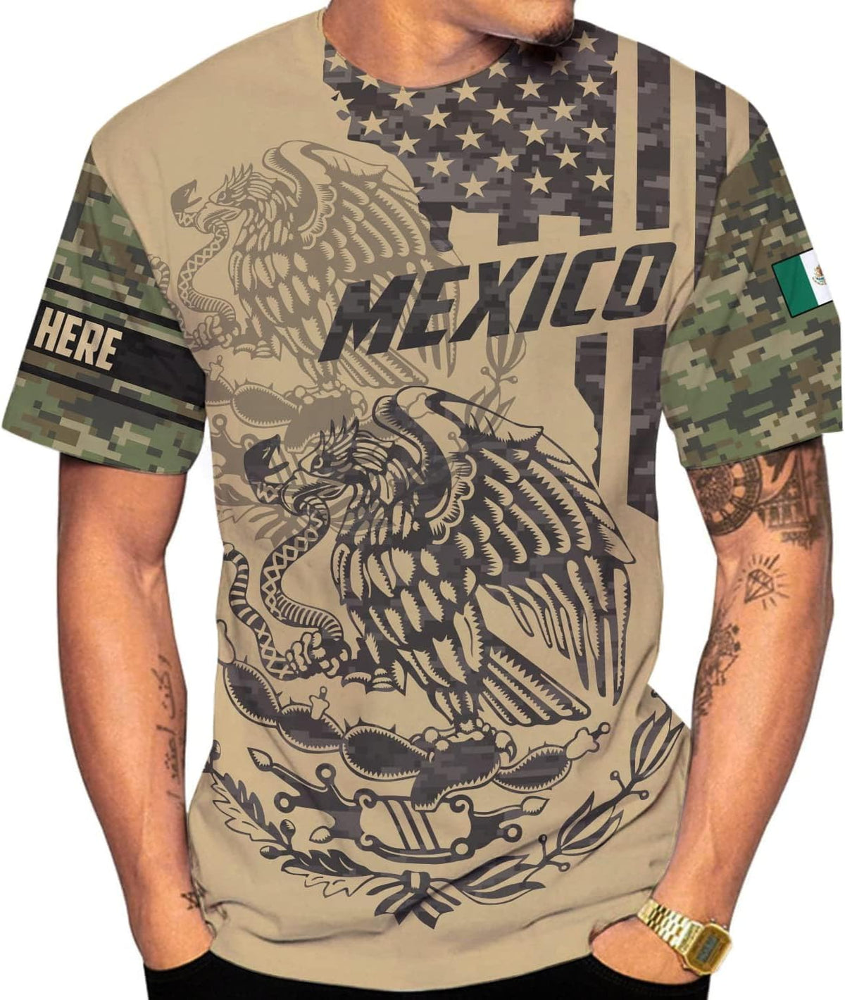 Mostefy Personalized Name Mexican Shirts 3D Customized Mexico Shirt US Flag, Mexican Shirts for Women Unisex