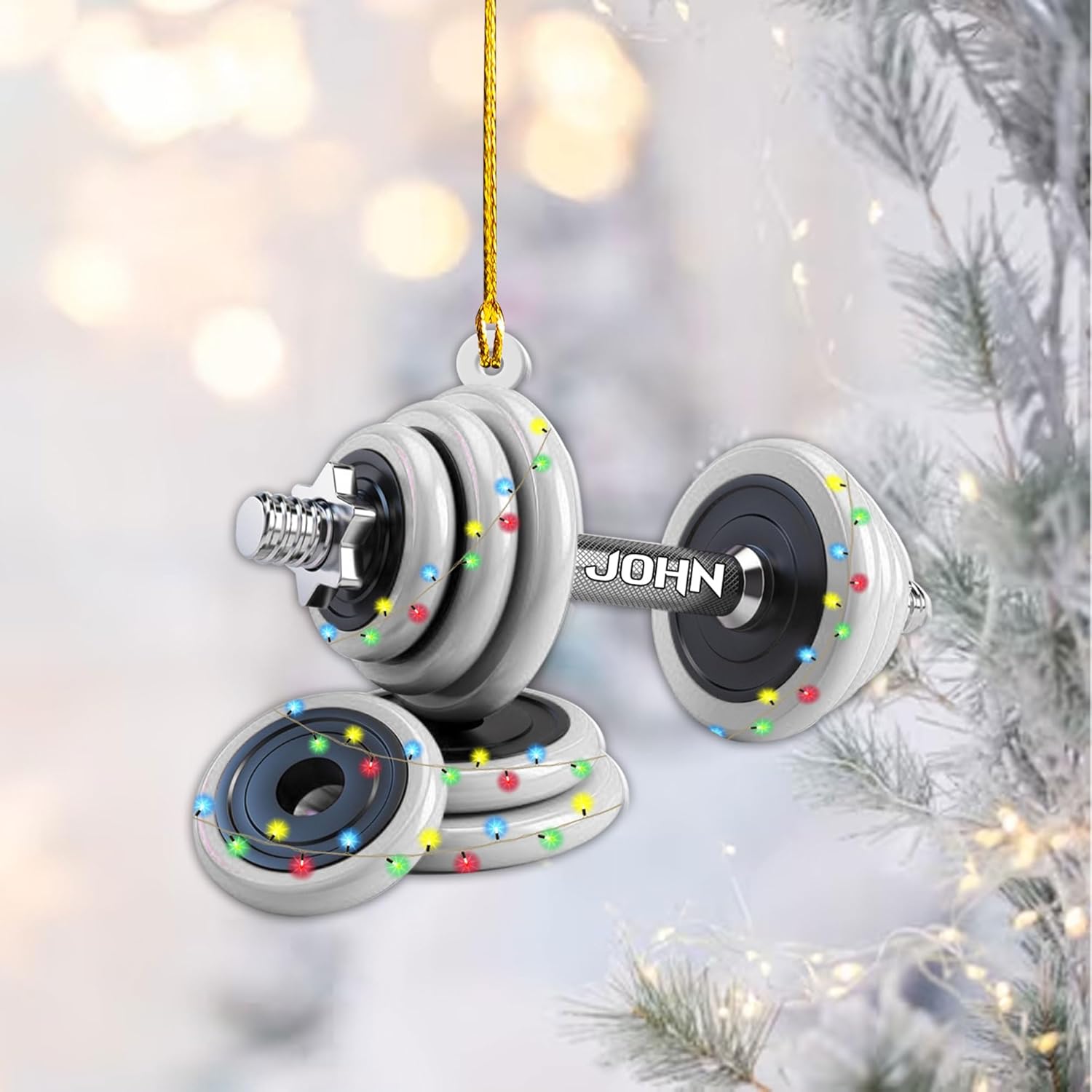 AOVL Personalized Weight Plate Ornament Weight Ornament Fitness Gift for Gym Ornament Merry Liftmas Christmas Hanging Ornaments Weight Plates Ceramic Ornament (Fitness 3)