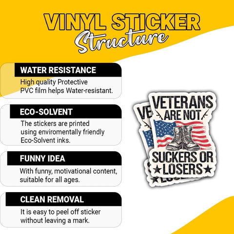 3PCS Veterans are Not Suckers Or Losers 3" Sticker, Funny Political Adult Humor Decal Democrat Republican Liberal Gift American Patriot for Windows, Cars, Trucks, Laptop Phone Hard Hat