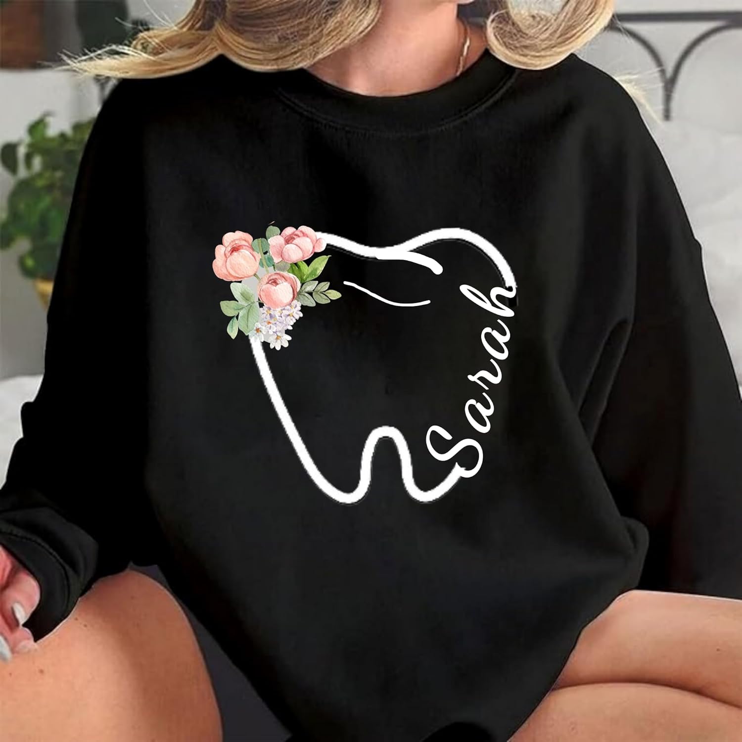 Suseaz Personalized Dentist Embroidered Sweatshirt Dental Assistant Shirt Gift Dental Hygienist Crewneck Graphic Pullover