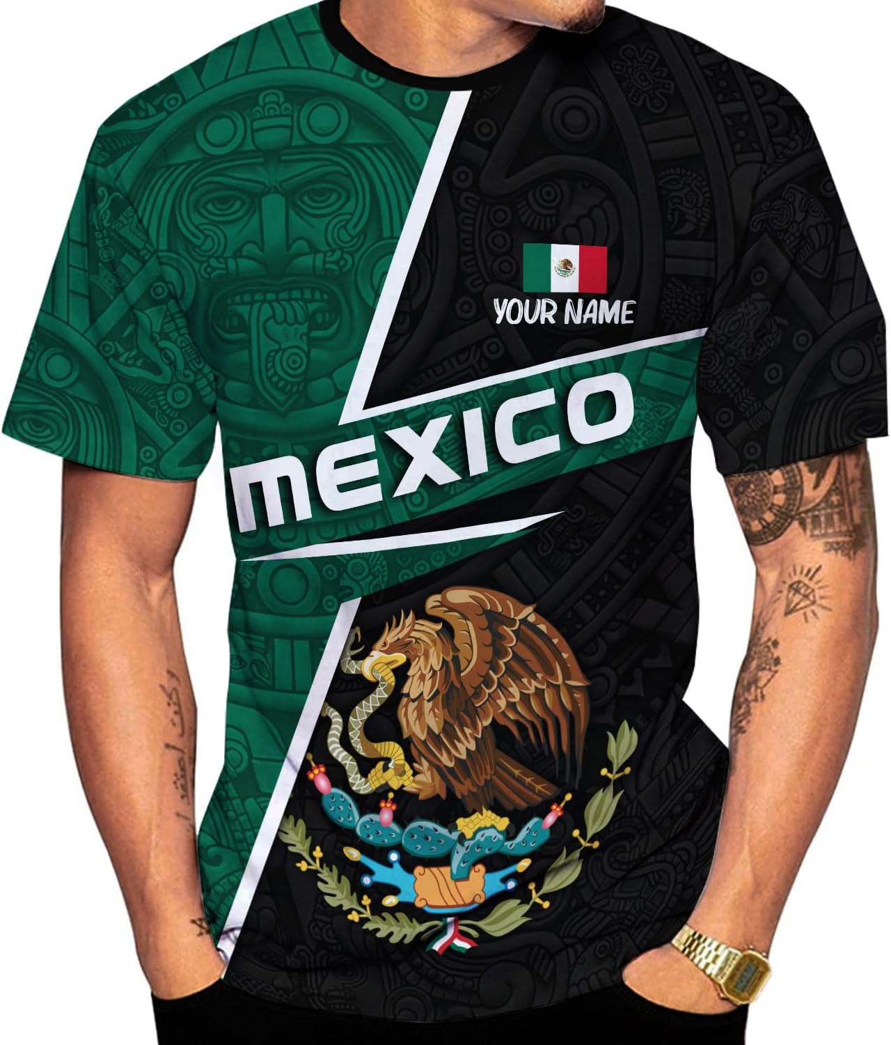 Mostprints Personalized Name Mexican Shirts 3D Customized Mexico Shirt US Flag, Mexican Shirts for women Unisex