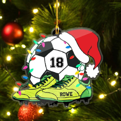 Mostprints Personalized Name and Numer Soccer Christmas Ornament 2023, Custom Soccer Ornaments for Xmas, Soccer Ornament Handmade from Wood Tree Hanging Ornament Pine Tree (Soccer 14)