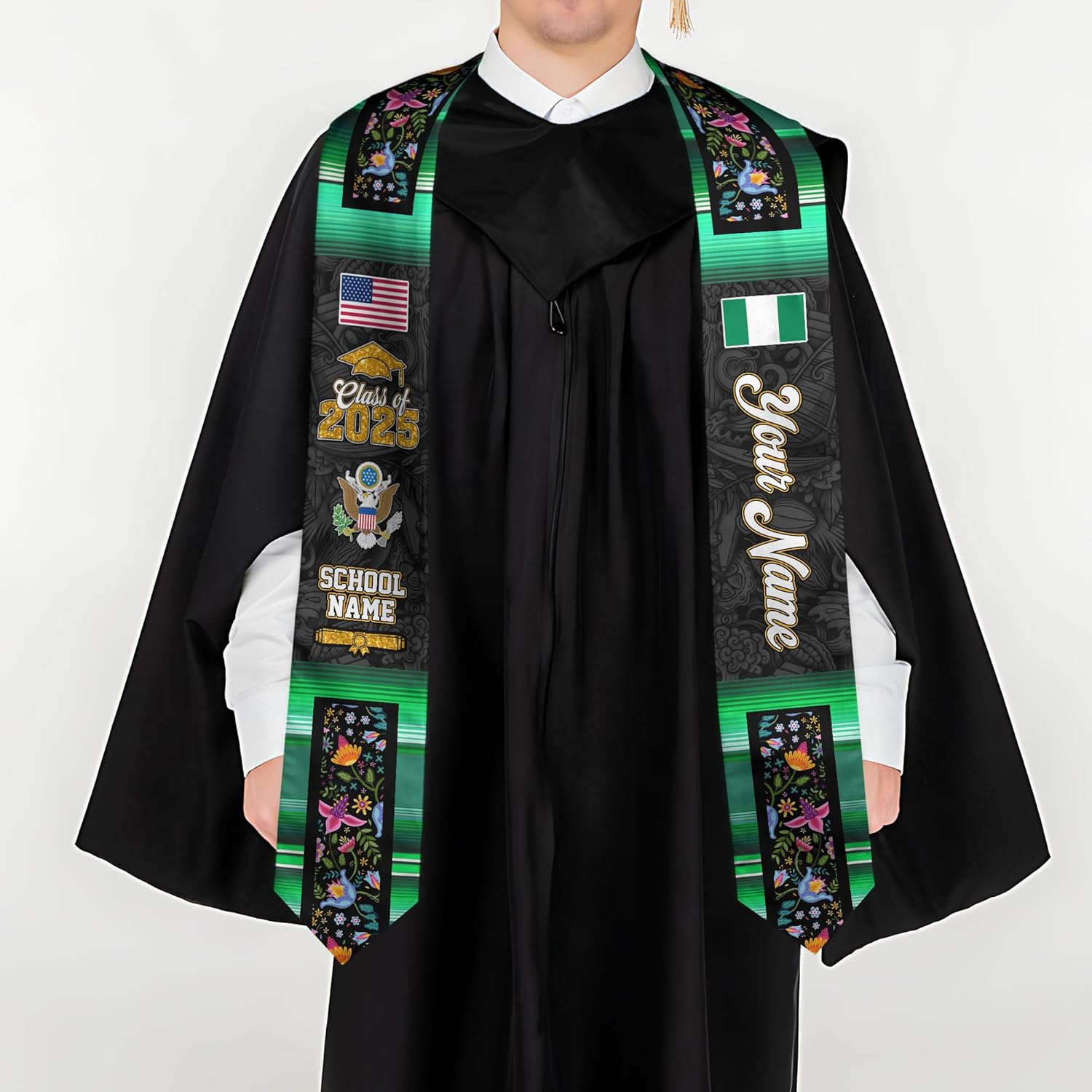 Pretyprints Custom Nigerian Graduation Sash Nigeria Graduation Stole Personalized Nigerian American Flag Graduation Sash 2025