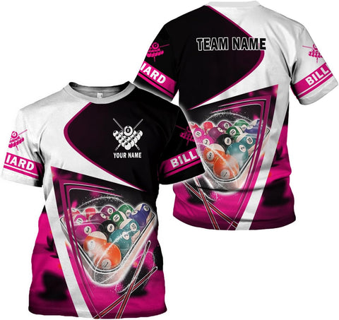 AOVL Personalized Billiard Shirts 3D Billiard Shirt Custom Billiard Flag Shirt Men's Pool Billiards Shirt 8 Ball Men Women