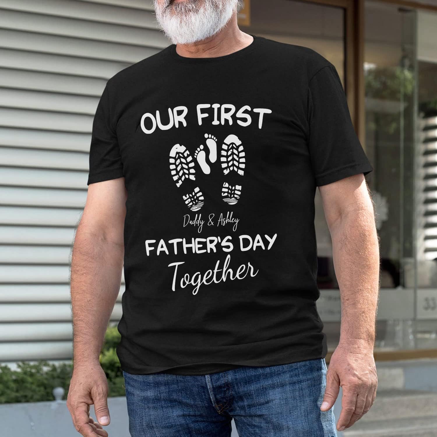 Personalized Dad Shirt Father's Day Matching Tee Set Gift for Dad and Child Daddy Tshirt Baby Onesie Shirt Gifts for Father (1st with Footprints)