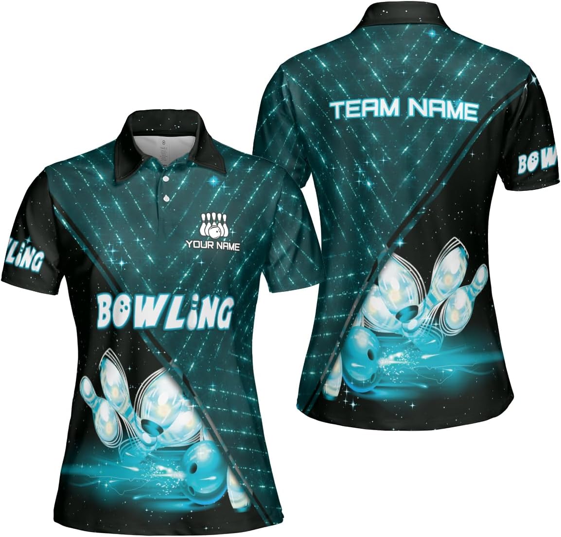 Custom 3D Bowling Polo Shirts for Women Personalized Team Name Gift Womens Customized Funny Bowling Short Sleeve Polo Shirt