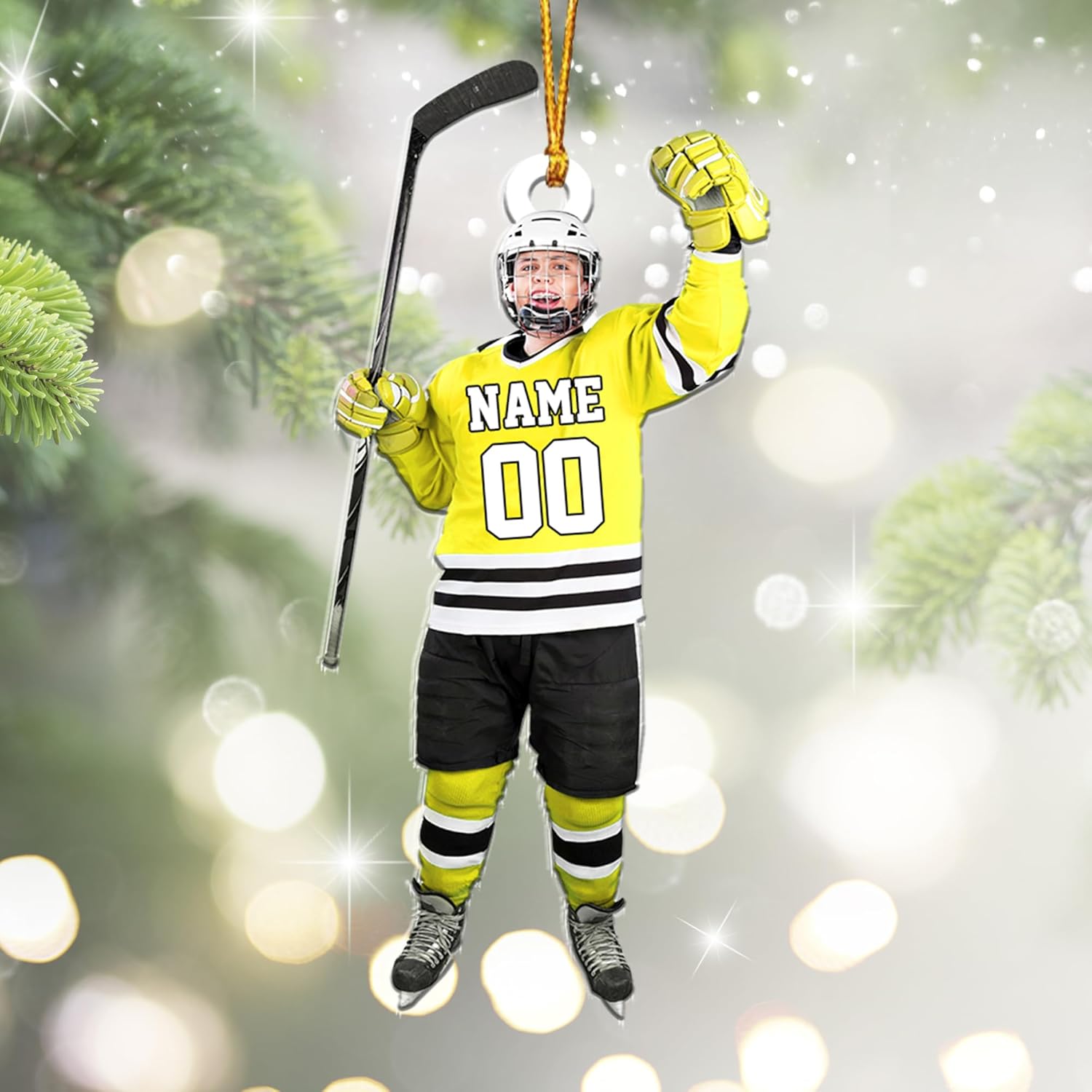 mostprints Personalized Hockey Christmas Ornament, Hockey Skates Helmet and Stick, Hockey Player Ornament, Hockey Ornaments, Gift for Hockey Lovers Hockey Ornament Christmas Decor (HK17)