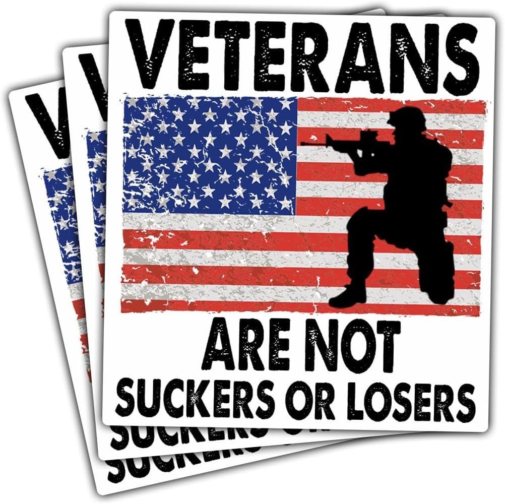 (3 Pcs) Veterans are Not Suckers Or Losers Sticker, Funny Political Sticker Adult Humor Anti Trump Bumper Stickers - Stickers for Laptop Water Bottle Phone Car Window Helmet Vinyl Stickers 3 Inches