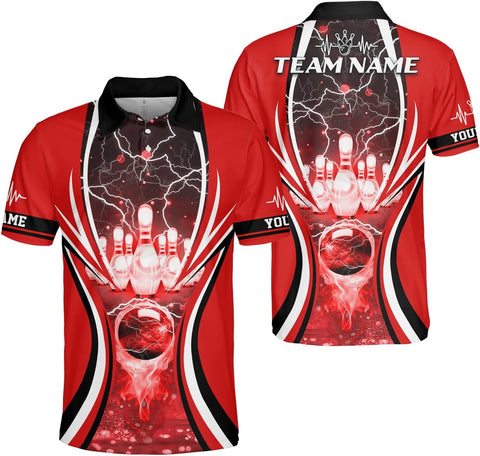 Ligthuy Personalized Name Bowling Polo Shirts 3D for Men and Women, Bowling Shirt, Bowling Shirts for Men Team Bowling Shirt