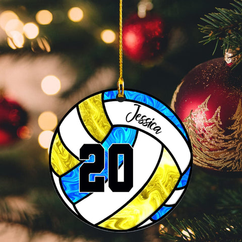 Mostprints Personalized Name Volleyball Ornament for Chrismas 2023, Custom Wood Volleyball Ornaments for Christmas Tree, Volleyball Ornaments for Men, Boy Christmas Pine Tree Hanging