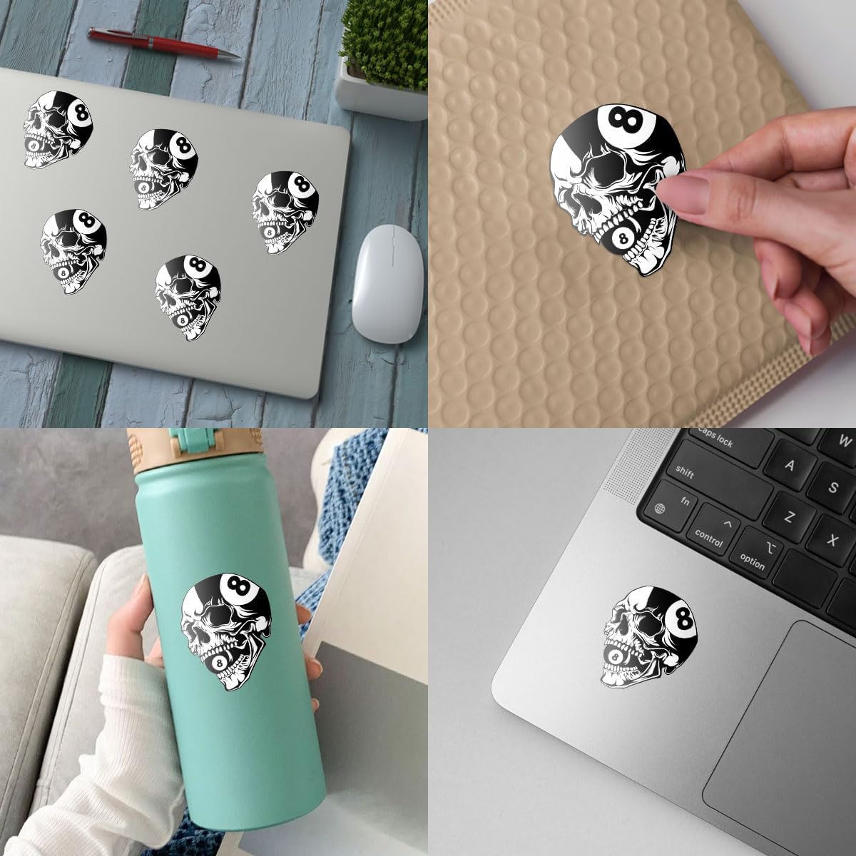(3Pcs) Billiard Sticker, 8 Ball Skull Decals, Cool 8 Ball Decal, Pool Stickers and Decals, Billiards 8 Ball Black Sticker Bumper - Stickers for Laptop Water Bottle Phone Car Window Helmet 3 Inches