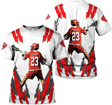 mostprints Custom Name Lacrosse Shirts, Lacrosse Shirts Mens American Flag Lax Helmet Sticks Lacrosse Shirt Gifts