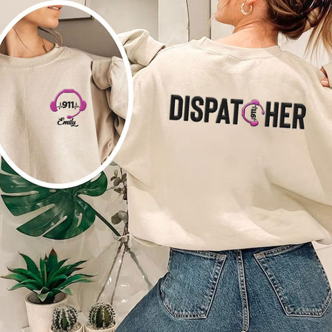 Leeprints Personalized Embroidered Dispatcher 911 Sweatshirt, Pulse Dispatch Embroider Hoodie, Thin Gold Line 911
