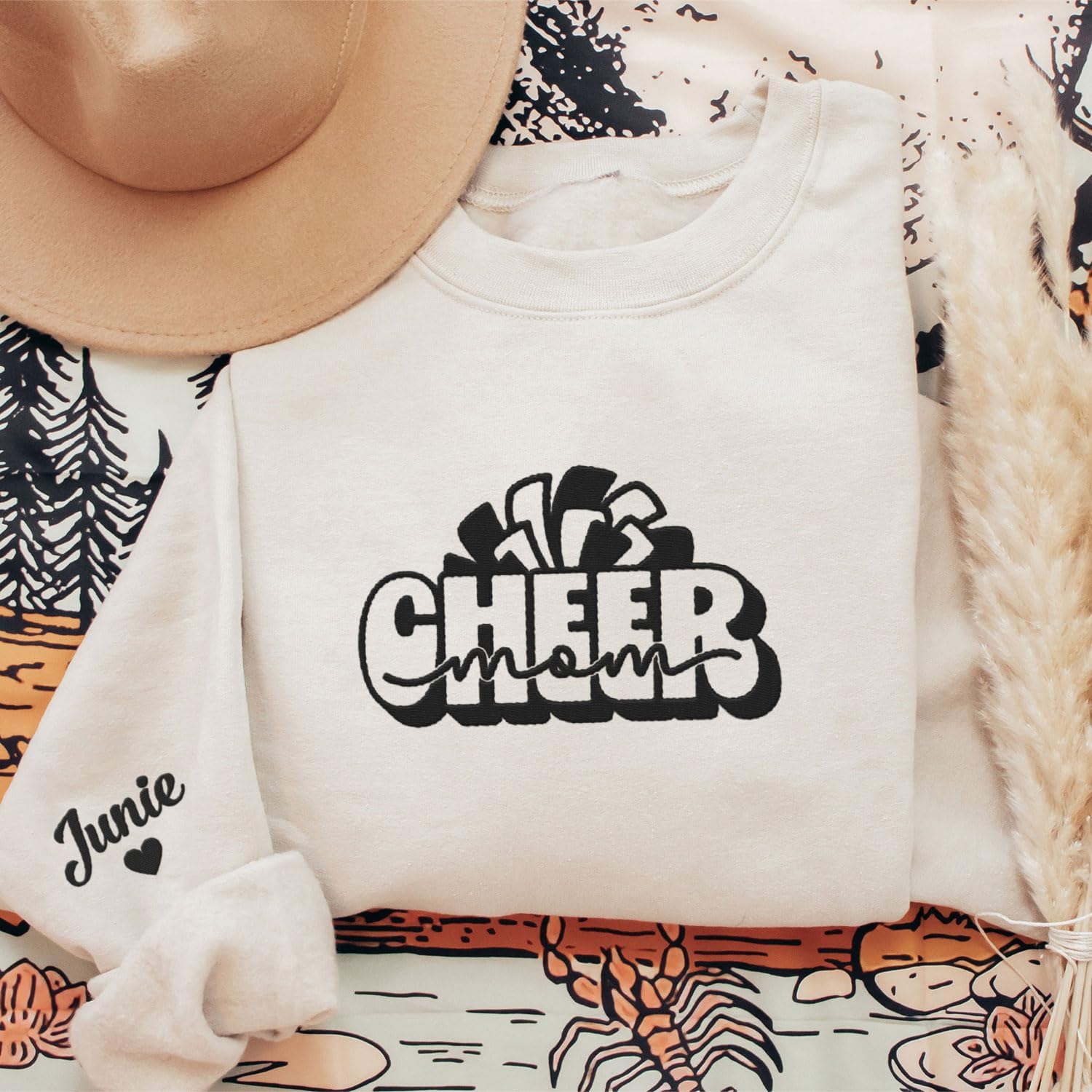 Personalized Embroidered Cheer Mom Sweatshirt Custom Proud Cheerleader Mom Embroidery Sweatshirt Gift for Cheerleader Mother (Cotton, CM 1), Small-5X-Large