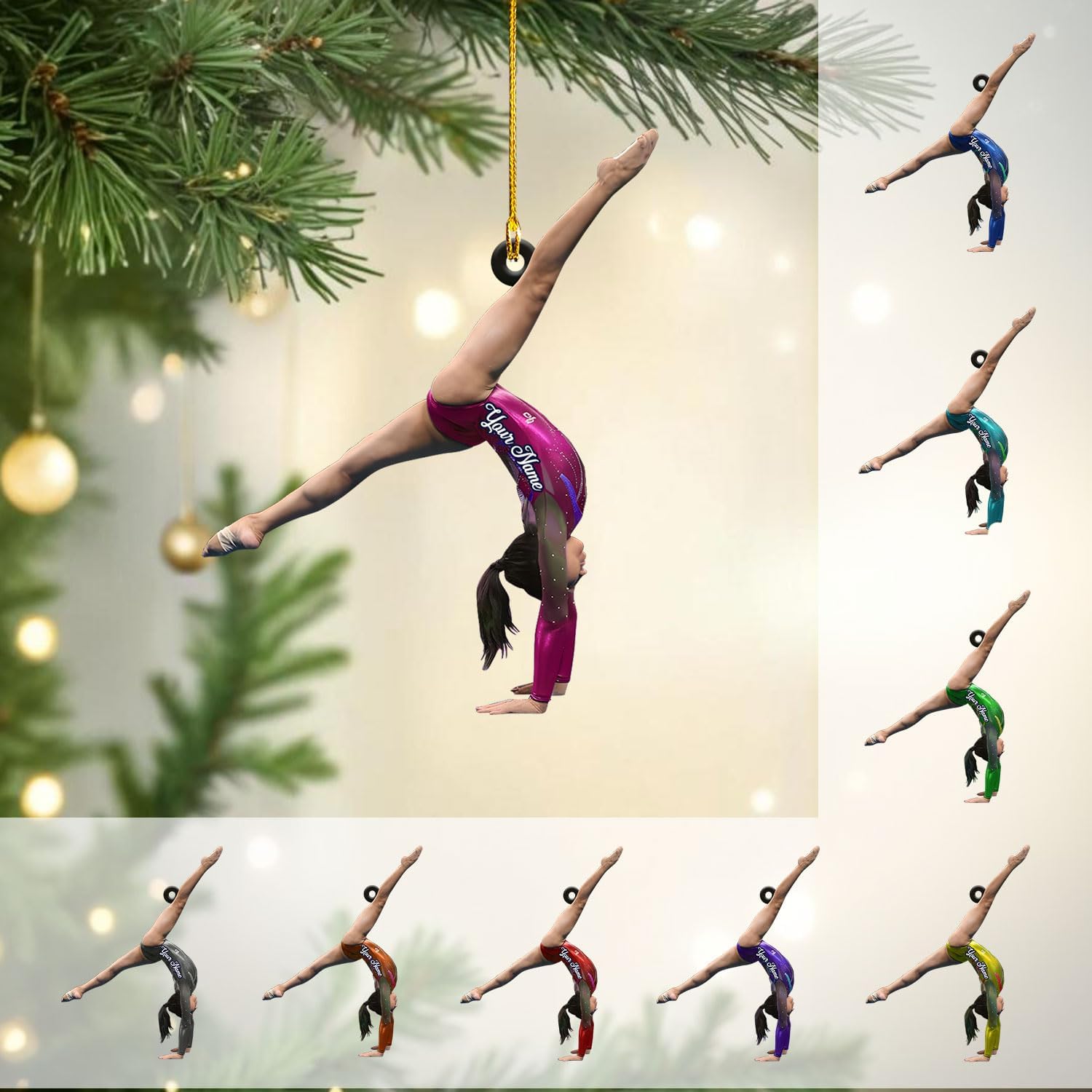 Paniprints Personalized Name Gymnastics Ornament 2024, Gymnast Christmas Ornament Girl, Gymnast Ornament for Xmas Decoration (Gymnastic 8)