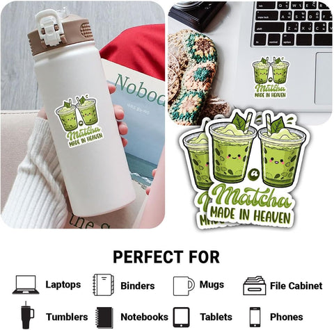 3PCS Matcha Latte a Matcha Made in Heaven 3" Sticker, Green Tea Cups Gifts Funny Matcha Made in Heaven Waterproof Stickers Green Tea Lover Vinyl Car Decal for Laptop Water Bottle Toolbox Phone Case