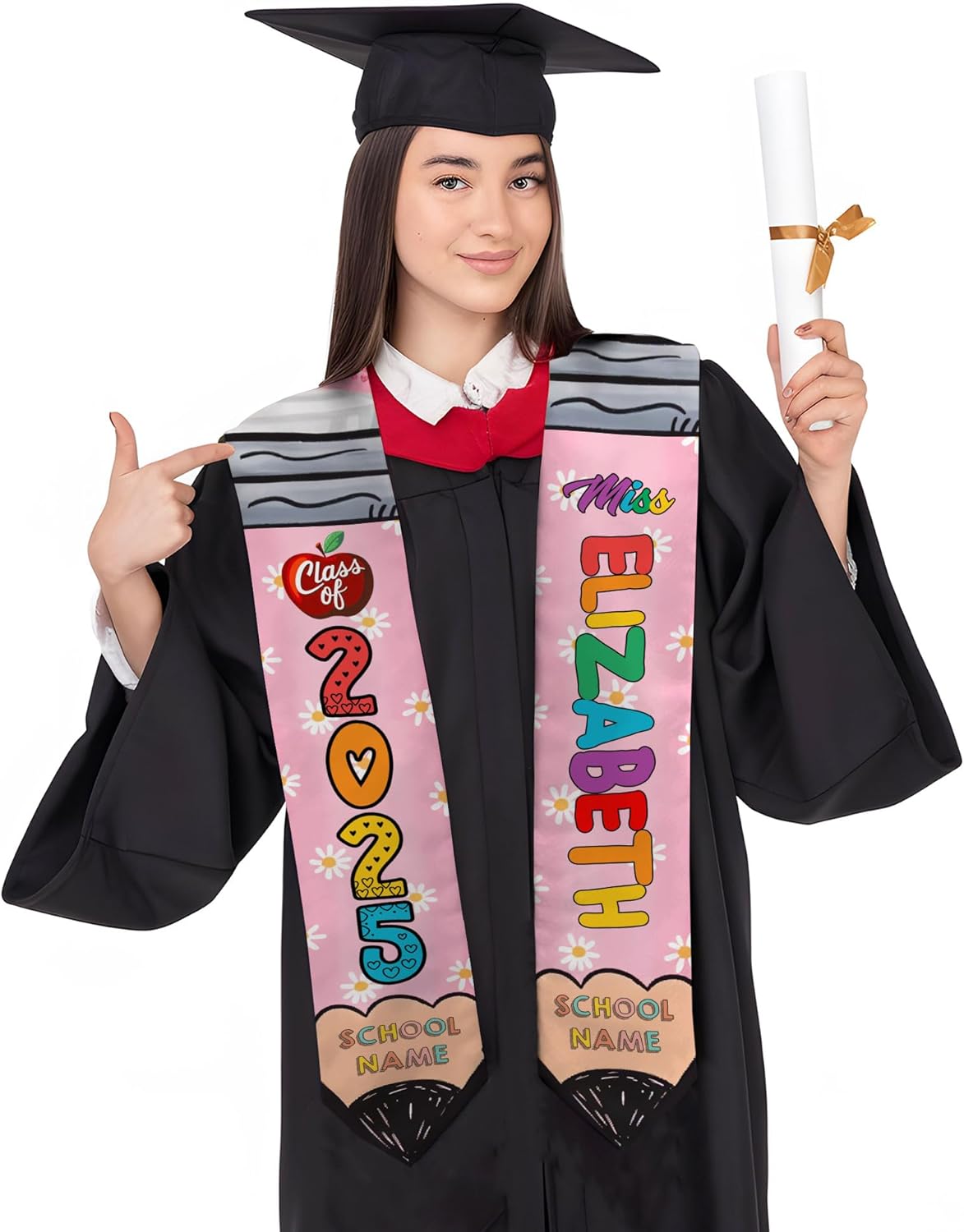 Pretyprints Personalized Class Of 2025 Teacher Graduation Stole Custom Teacher Pencil Graduation Sash Gift College Graduation