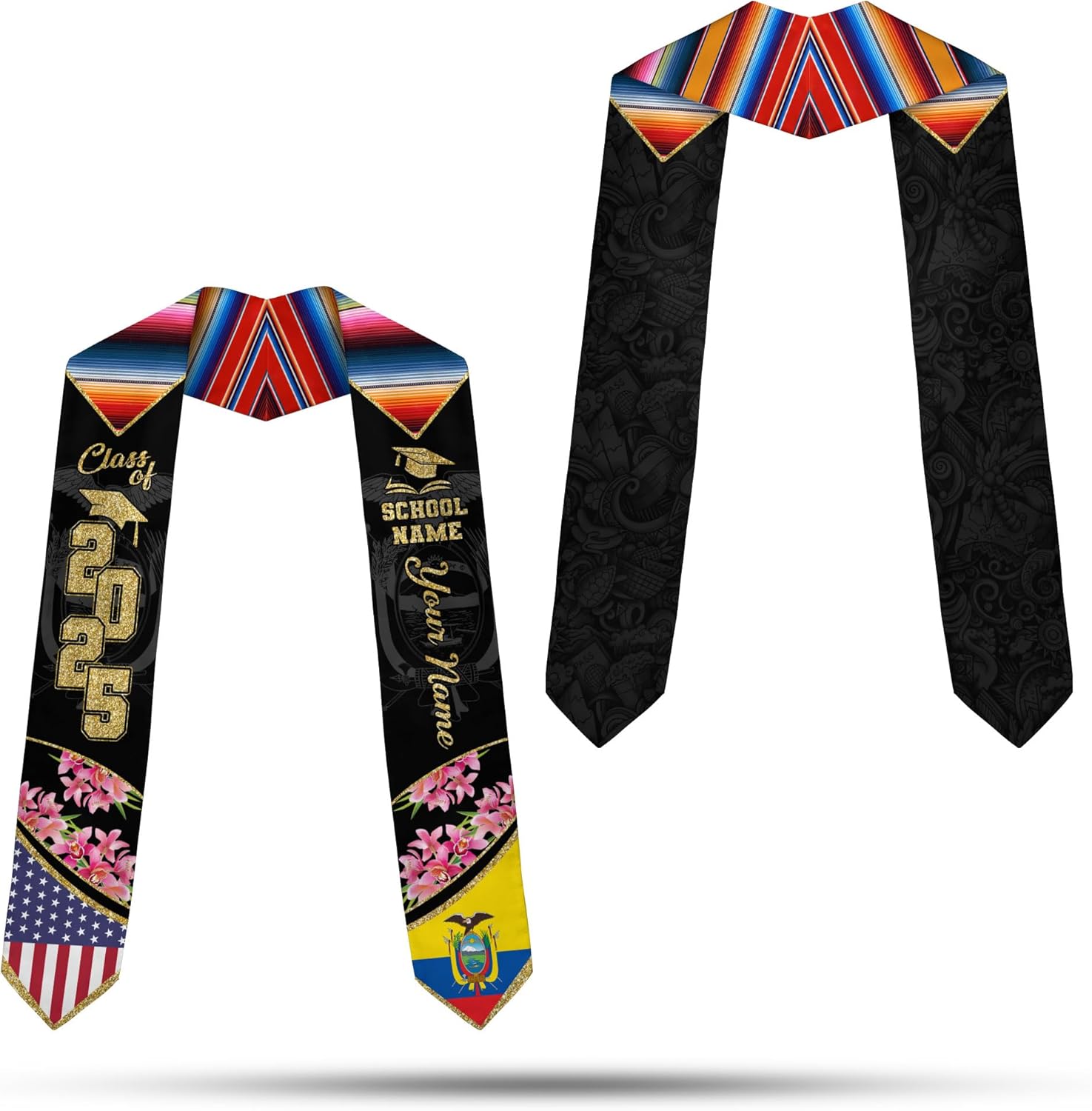 Pretyprints Ecuador Graduation Stole, Ecuadorians American Flag Graduation Sash 2025, Ecuadorians Graduation Sash
