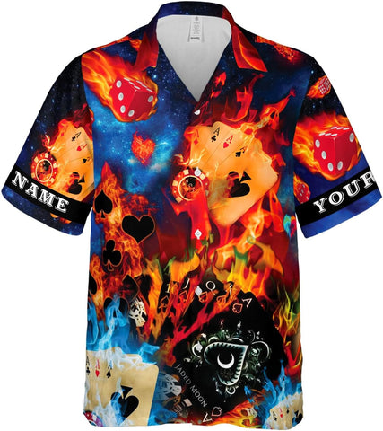 Custom Poker Hawai Shirts for Men Poker Hawaiian Shirt Gambling Casino Fire Short Sleeve Button Down Shirt Summer Beach Shirt
