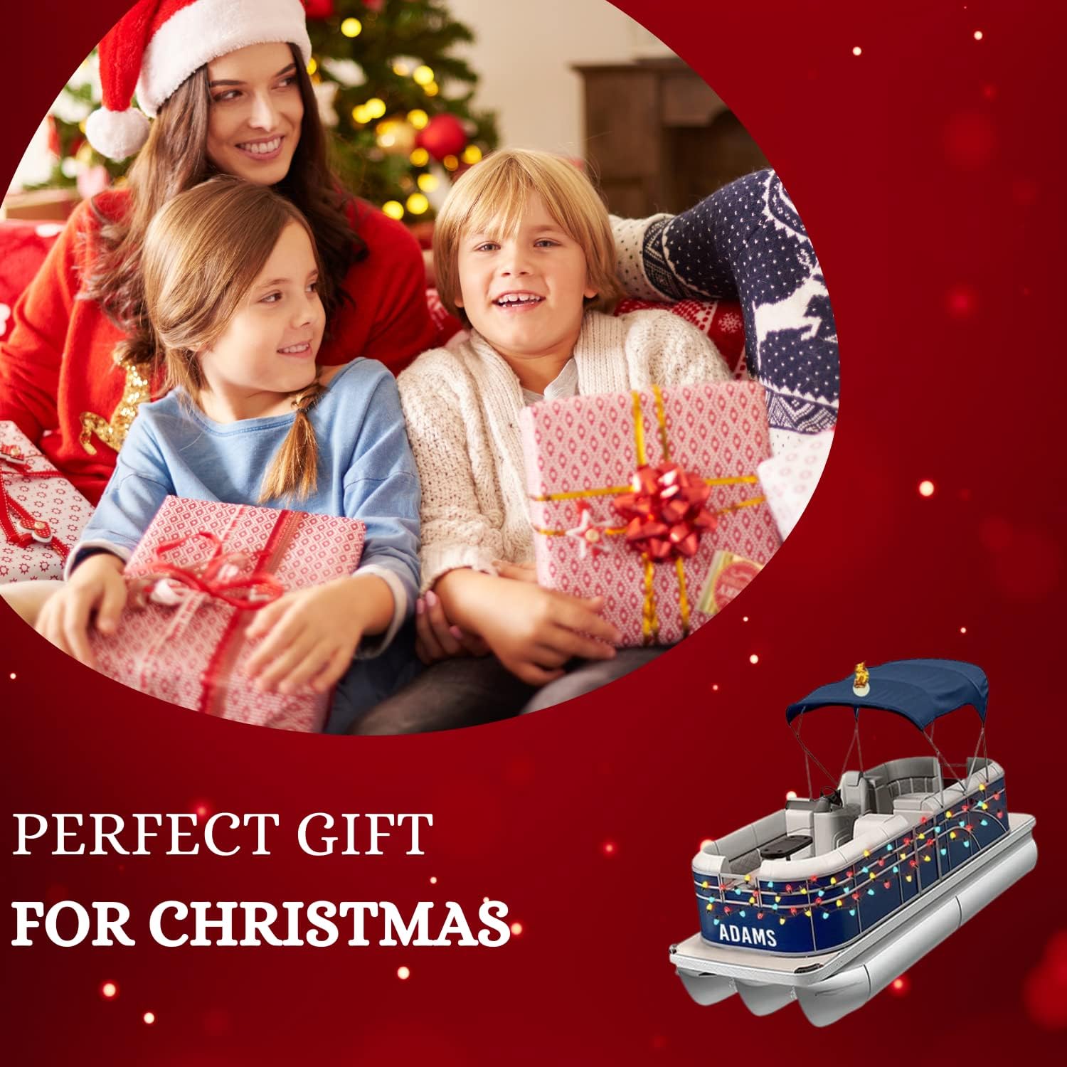 Pontoon Boat Ornament, Pontoon Christmas Ornament, Pontoon Boat Christmas Car Ornament, Pontoon Boat, Christmas Tree Ornament Hanging Decor, Custom Pontoon String Light Flat Ornament (Style 1)