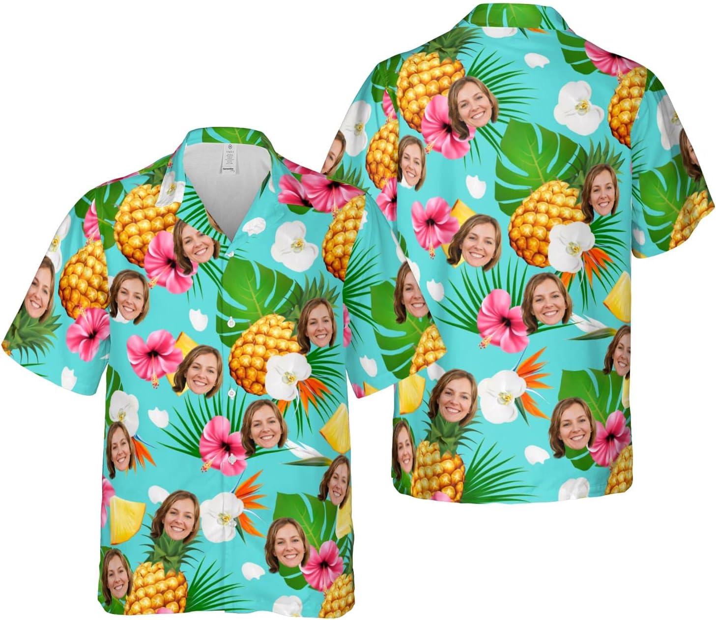 Customized Tropical Floral Hawaiian Shirt with Face for Men and Women, Wife's Husband\u2019s Photo Aloha Beach Fruit Flower Shirts