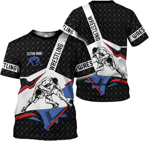 MAPrints Personalized Name Wrestling Shirt 3D All Over Print, Wrestle T-Shirt, Funny Free Hug Wrestling T-Shirt for Men S-5XL