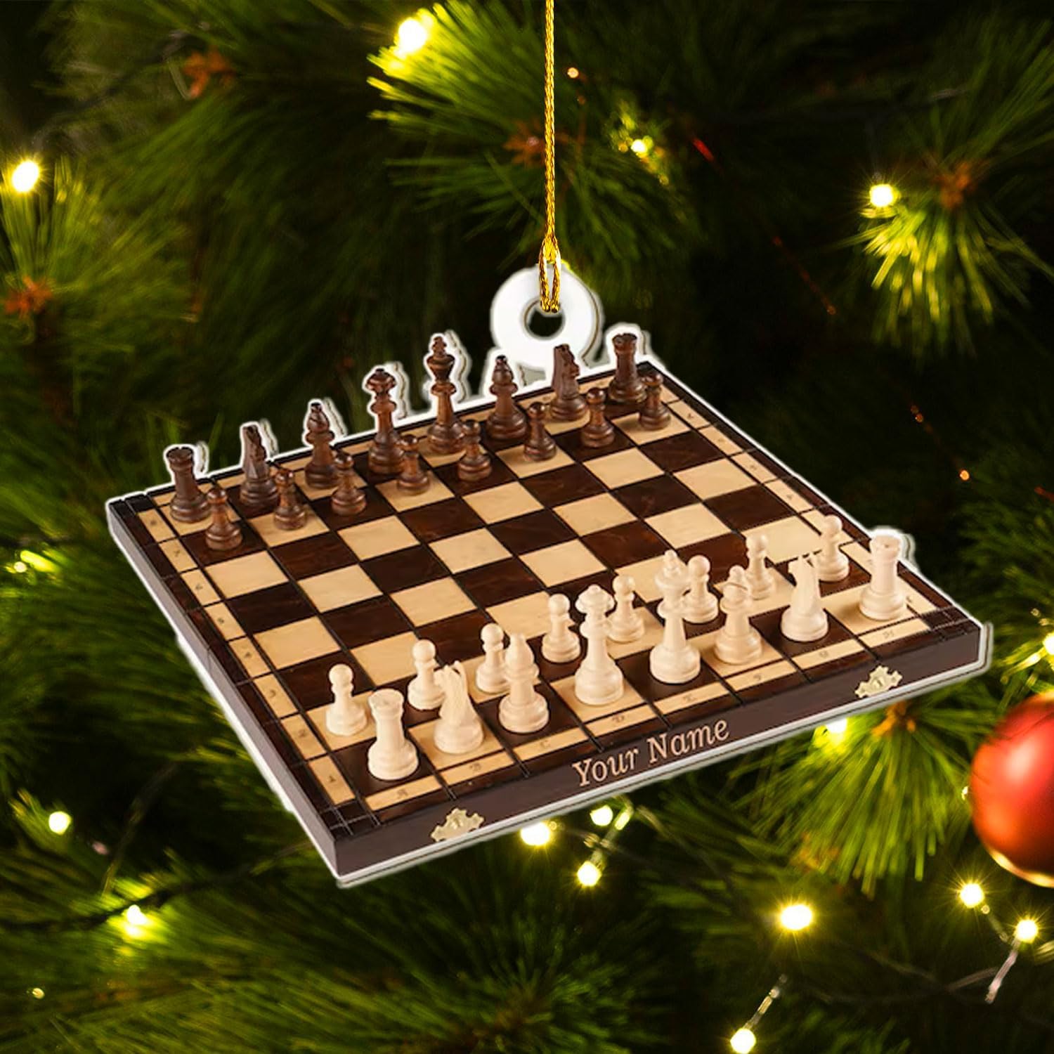 RoyalBro Personalized Chess Ornament, Custom Name Chess Board Ornament, King and Queen Chess Ornament, Ornament for Chess Player, Chess Gift Ornament Tree Hanging Decor, Chess Club (Chess 10)