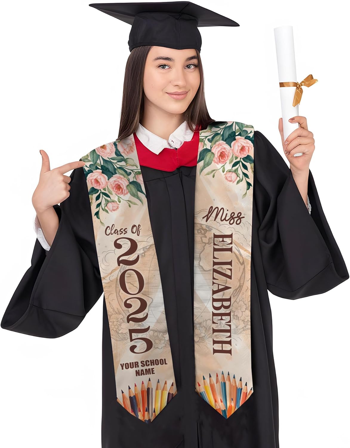 Pretyprints Personalized Class Of 2025 Teacher Graduation Stole Custom Teacher Pencil Graduation Sash Gift College Graduation