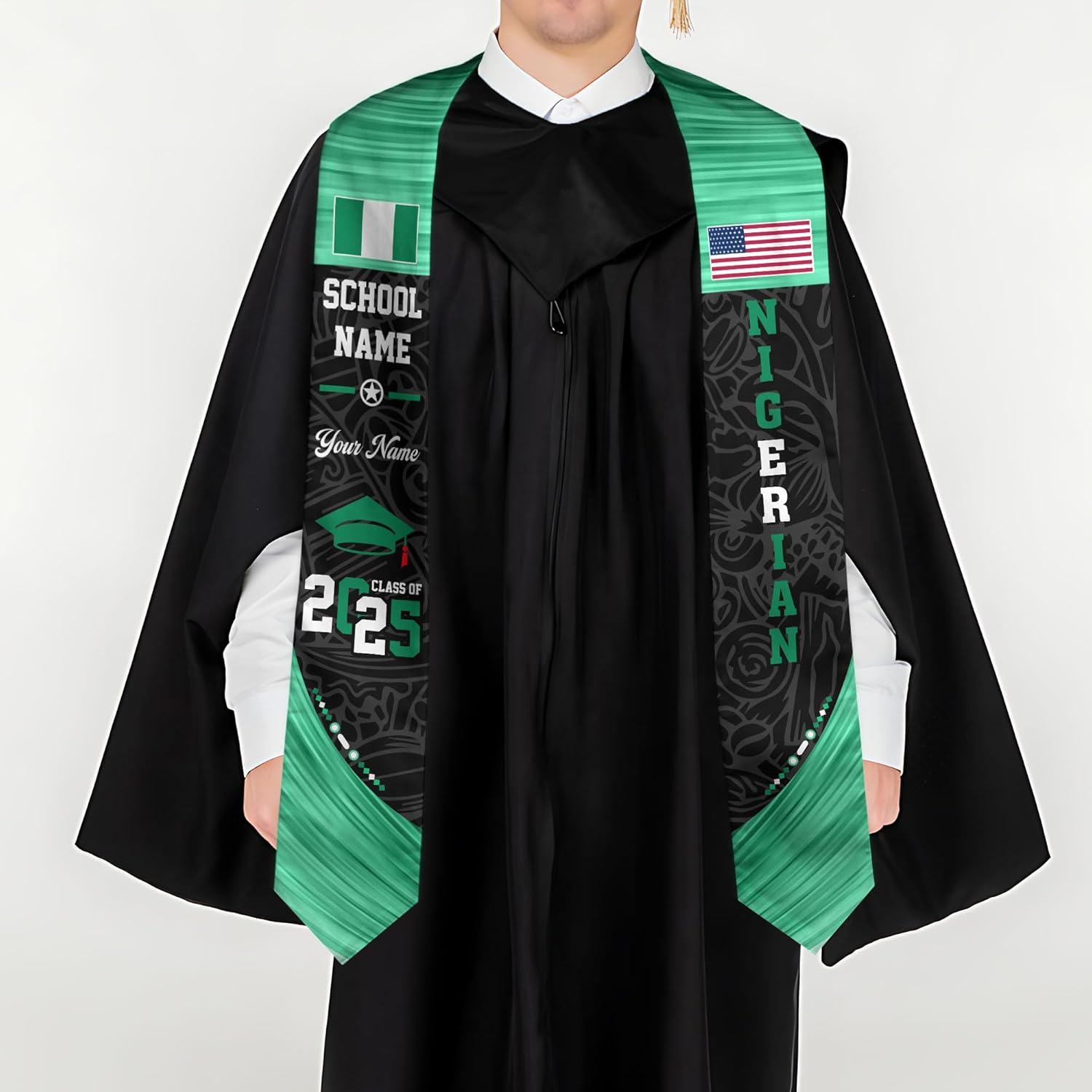 Pretyprints Custom Nigerian Graduation Sash Nigeria Graduation Stole Personalized Nigerian American Flag Graduation Sash 2025