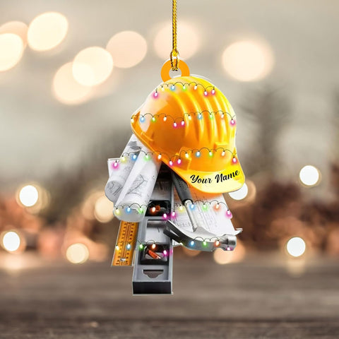 Personalized Construction Ornaments for Christmas Tree 2024, Construction Tree Ornaments Construction Ornament, Construction Tool Box Hard Hat Heavy Equipment Xmas Gift for Blue Collar Workers (W6)