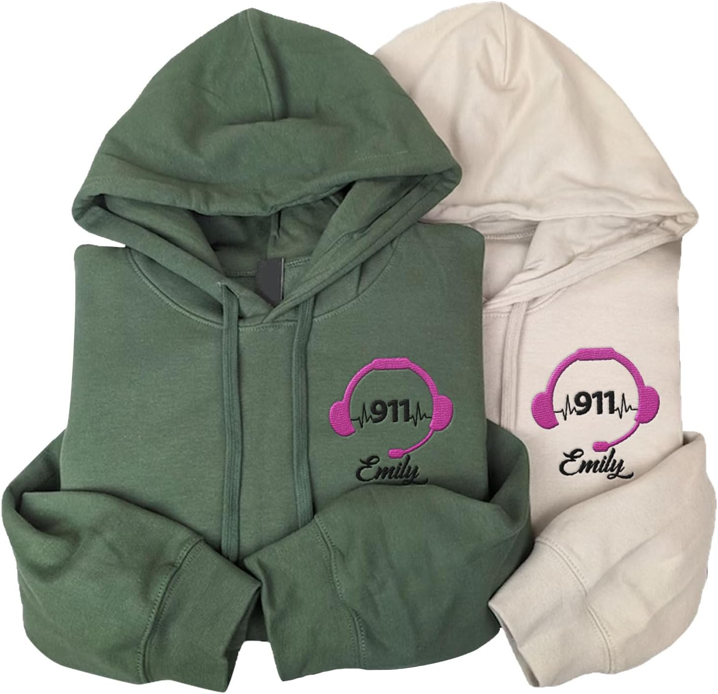 Leeprints Personalized Embroidered Dispatcher 911 Sweatshirt, Pulse Dispatch Embroider Hoodie, Thin Gold Line 911