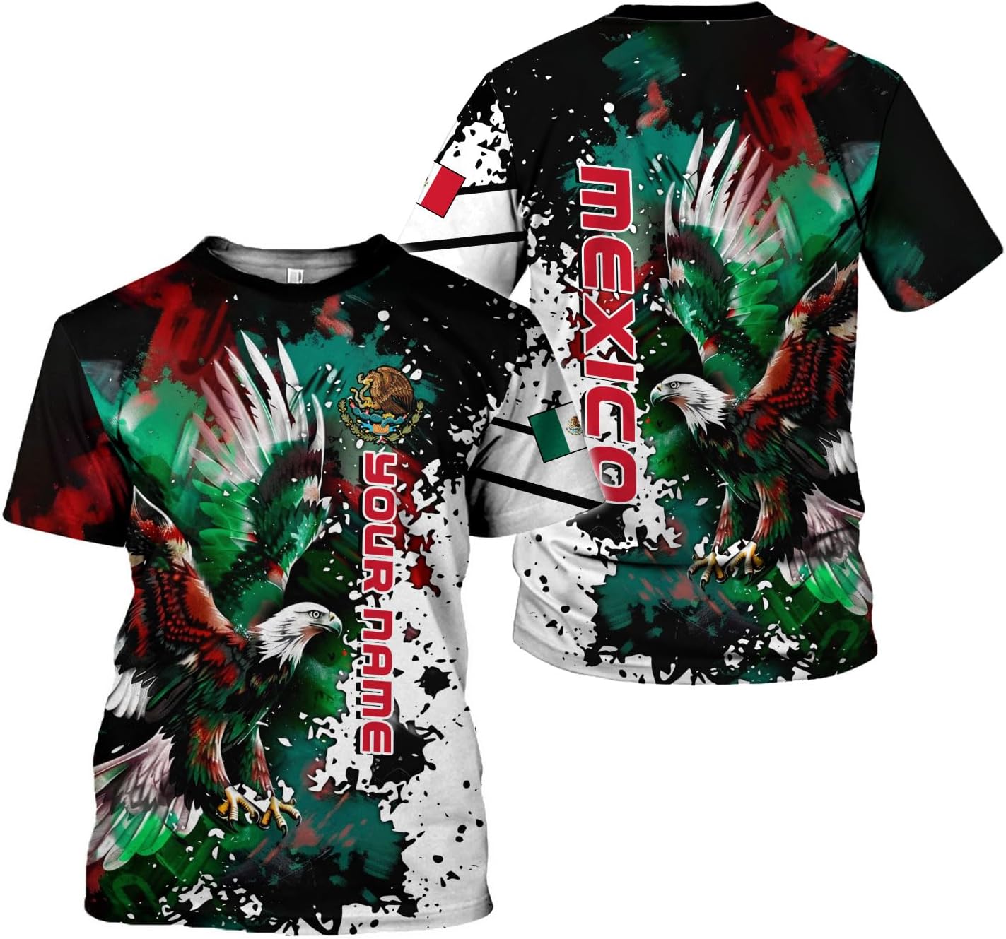 Mostprints Personalized Name Mexican Shirts 3D Customized Mexico Shirt US Flag, Mexican Shirts for women Unisex