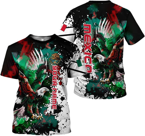 Mostprints Personalized Name Mexican Shirts 3D Customized Mexico Shirt US Flag, Mexican Shirts for women Unisex