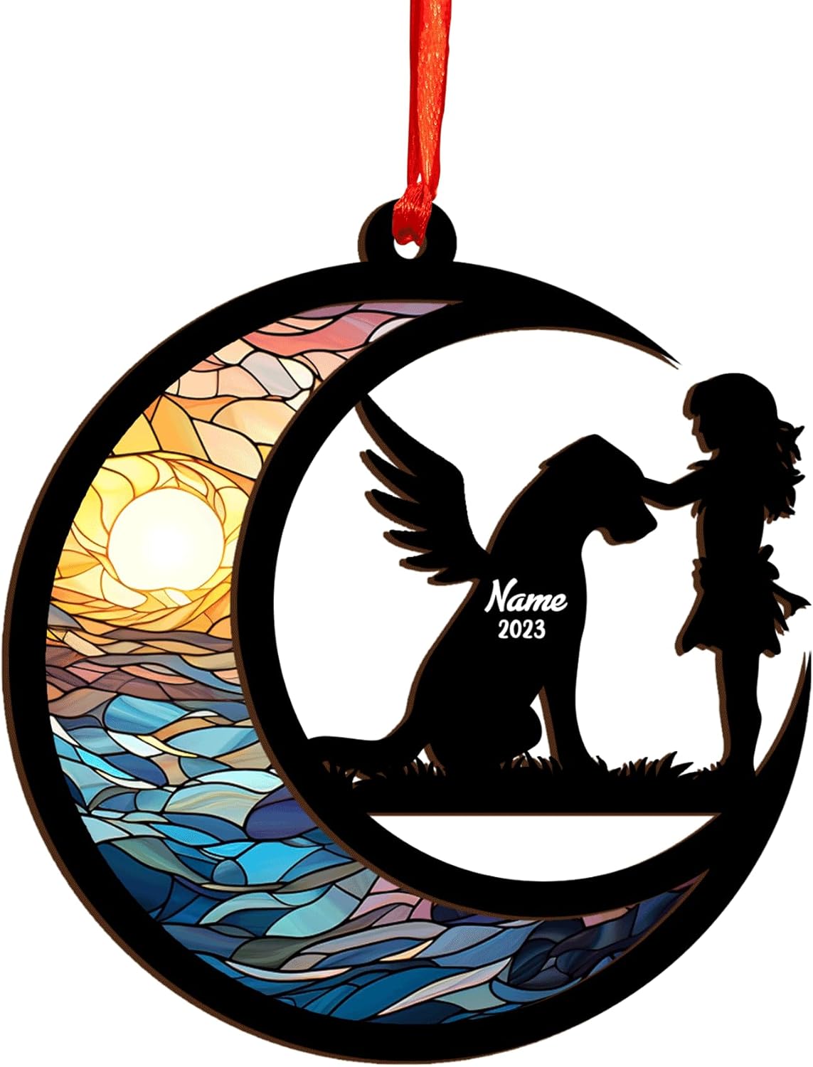 MAPrints Personalized Dog Ornament, Custom Dog Suncatcher Wood Memorial Ornament, Dog First Christmas Ornament 2024, Pet Wood Ornaments, Dog Memorial Gifts for Dog Lovers (Dog 8)