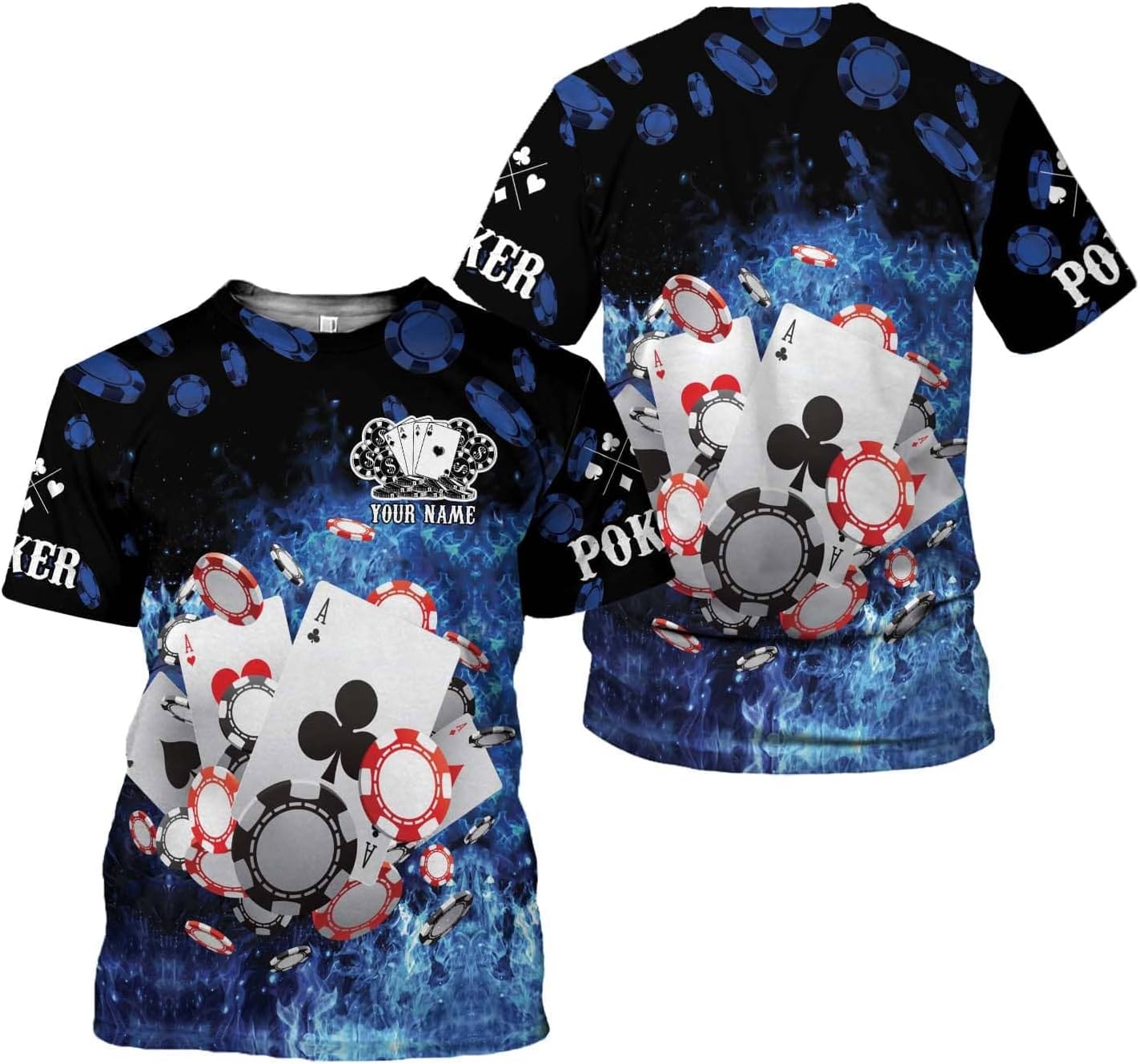 Personalized Poker Shirt, Poker Player Shirt, Funny Casino Poker Pattern 3D Over Print, Unisex Poker Tshirt Men Women