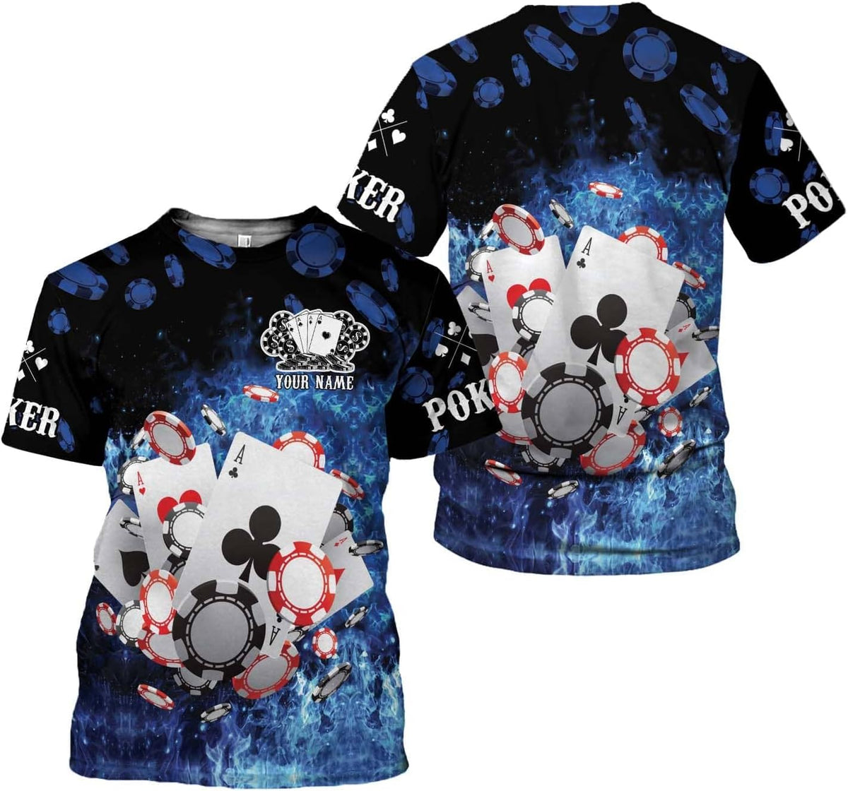 Personalized Poker Shirt, Poker Player Shirt, Funny Casino Poker Pattern 3D Over Print, Unisex Poker Tshirt Men Women