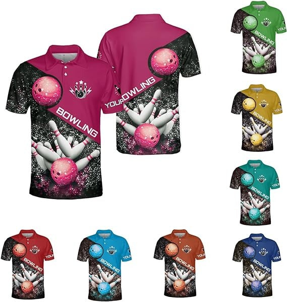 Mostprints Custom 3D Bowling Polo Shirts for Men and Women Personalized Team Name Gift Unisex Customized Bowling Short Sleeve Polo Shirt