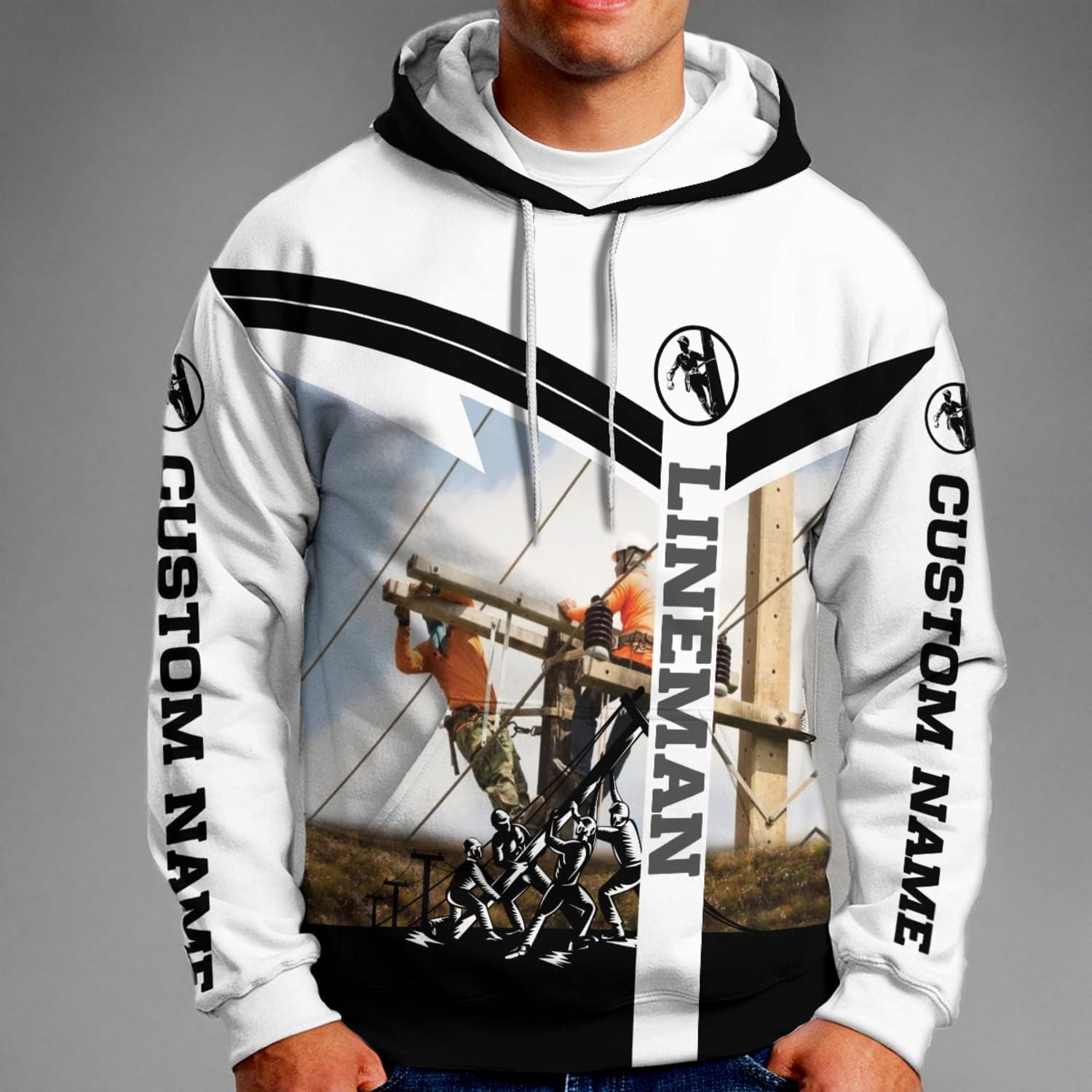 Personalized Lineman 3D Print Hoodies Unisex Pullover Hoodie Gift For Men, Women, Full Size S-5XL For Men Women