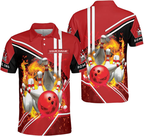 Mostprints Personalized Name Bowling Polo Shirts 3D for Men and Women, Bowling shirt, Bowling Shirts for Men Team Bowling Shirt
