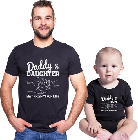 Personalized Dad Shirt Father's Day Matching Tee Set Gift for Dad and Child Daddy Tshirt Baby Onesie Shirt Gifts for Father (Dad & Daughter)