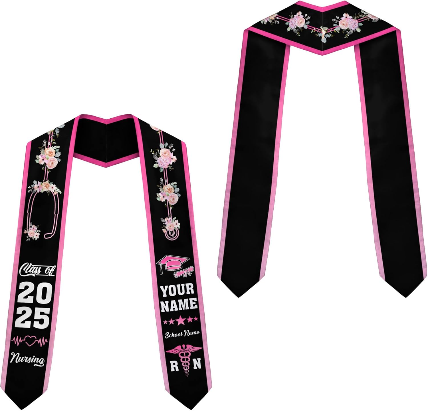 Pretyprints Custom Nurse Sash Graduation, RN Graduation Stole Gifts for Friends Nursing Student Senior Class Of 2025