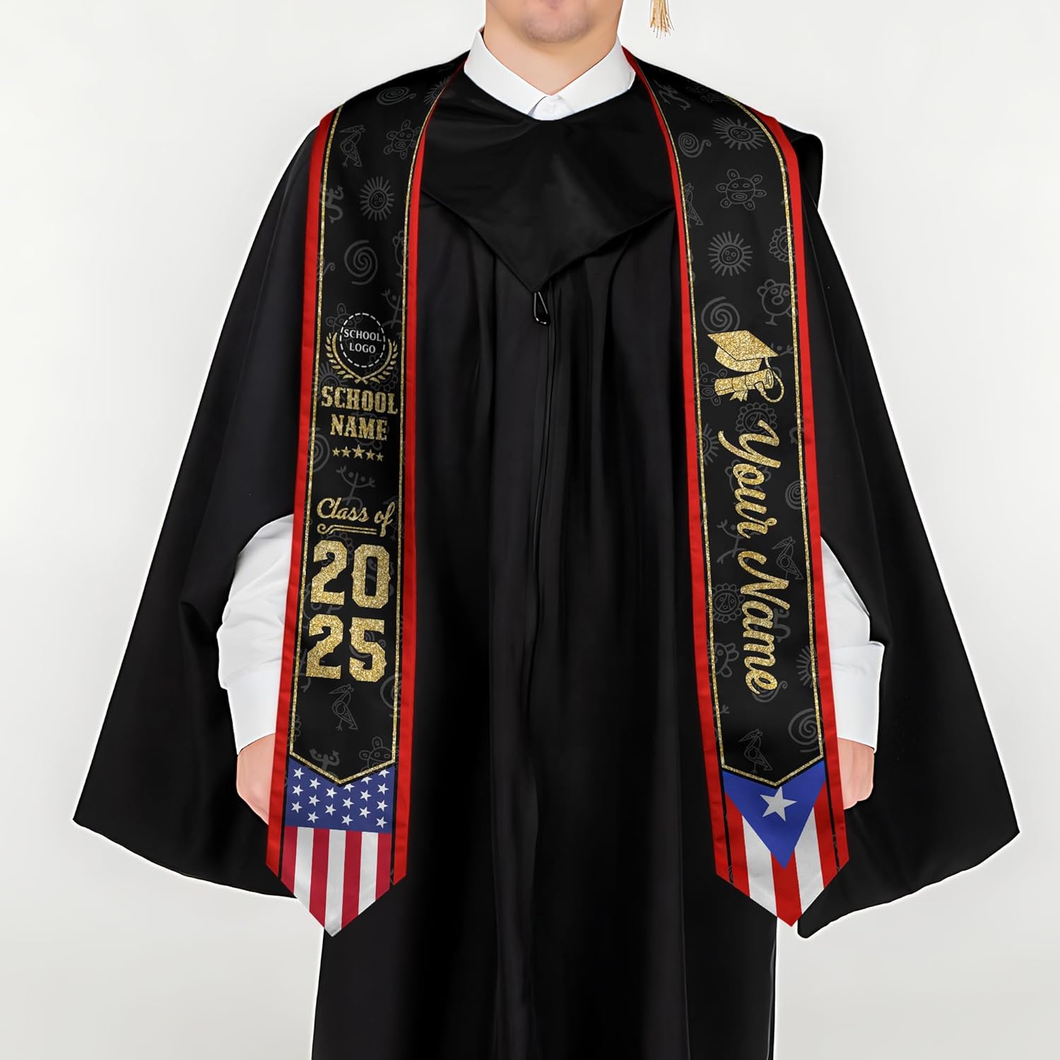 Personalized Puerto Rican Graduation Stole, Puerto Rican Graduation Sash 2025, Puerto Rico Graduation Sash